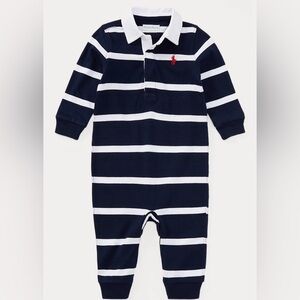 Ralph Lauren Navy & White Striped Cotton Jersey Rugby Coverall